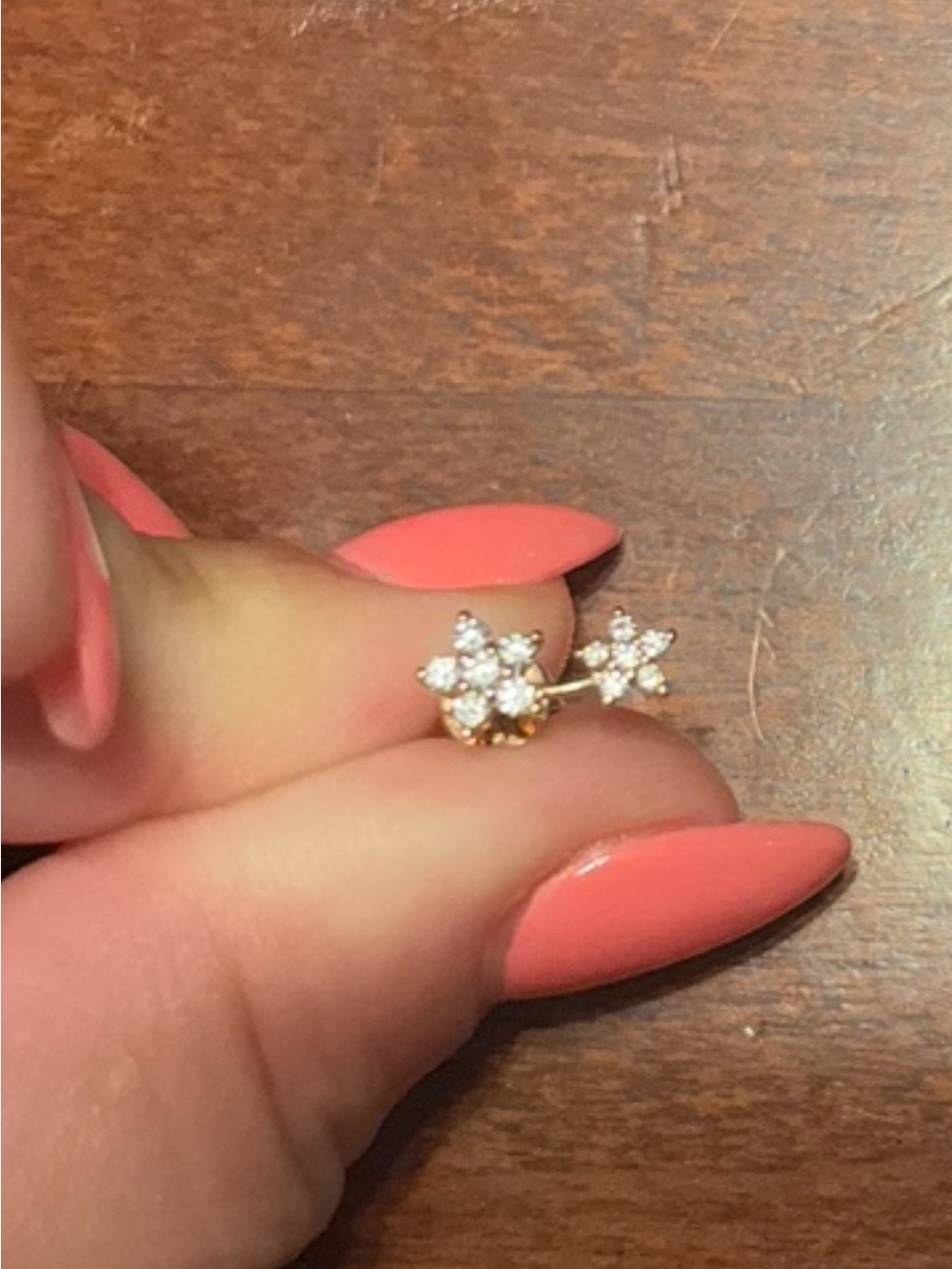 EF Collection Diamond 14k Yellow Gold double Flower stud - Picture 2 of 3
